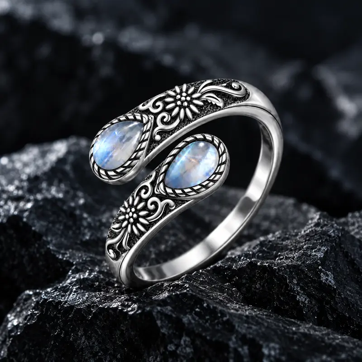 Vintage Floral Teardrop Gem Wrap Ring