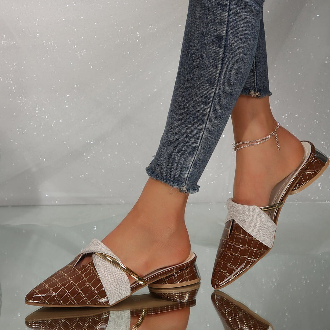 Croc Print Pointed Toe Mule Slides