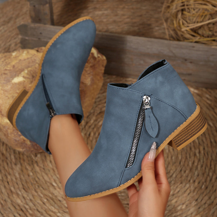 Pointed Toe Side Zip Block Heel Booties