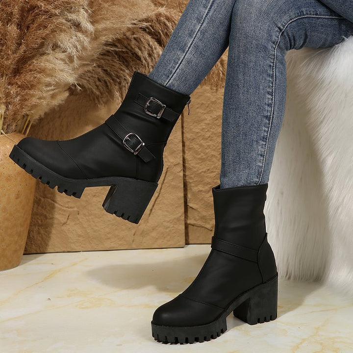 Back Zip Block Heel Ankle Booties
