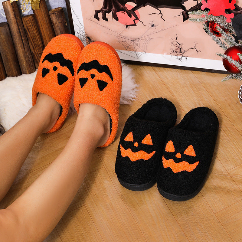 Unisex Halloween Pumpkin Plush Slippers