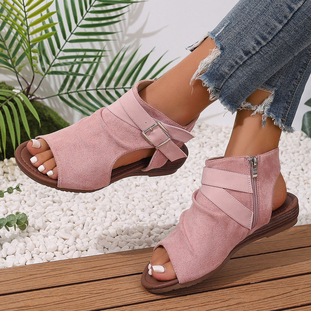 Side Zip Wedge Ankle Strap Sandals