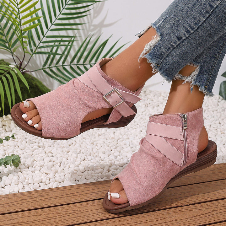 Side Zip Wedge Ankle Strap Sandals