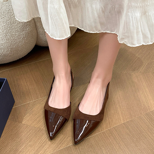 Patchwork Patent Suede Pointed Toe Slingback Flats