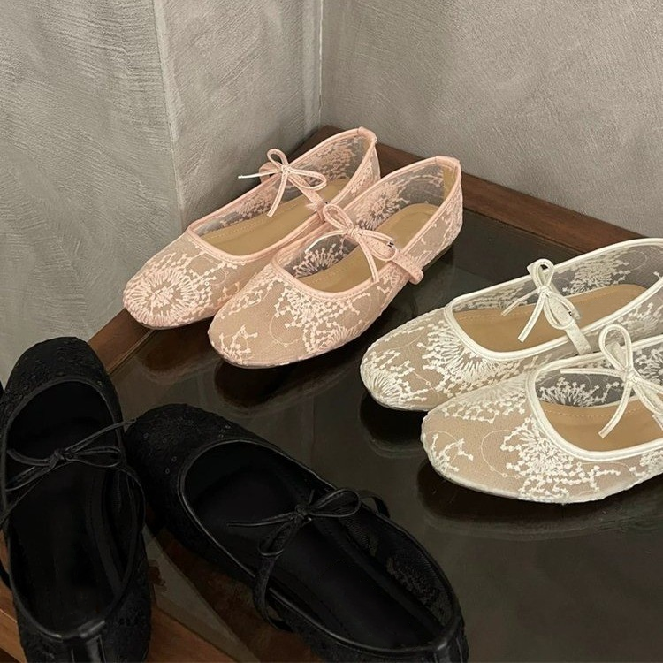 Elegant Mesh Ballet Flats with Cute Bow
