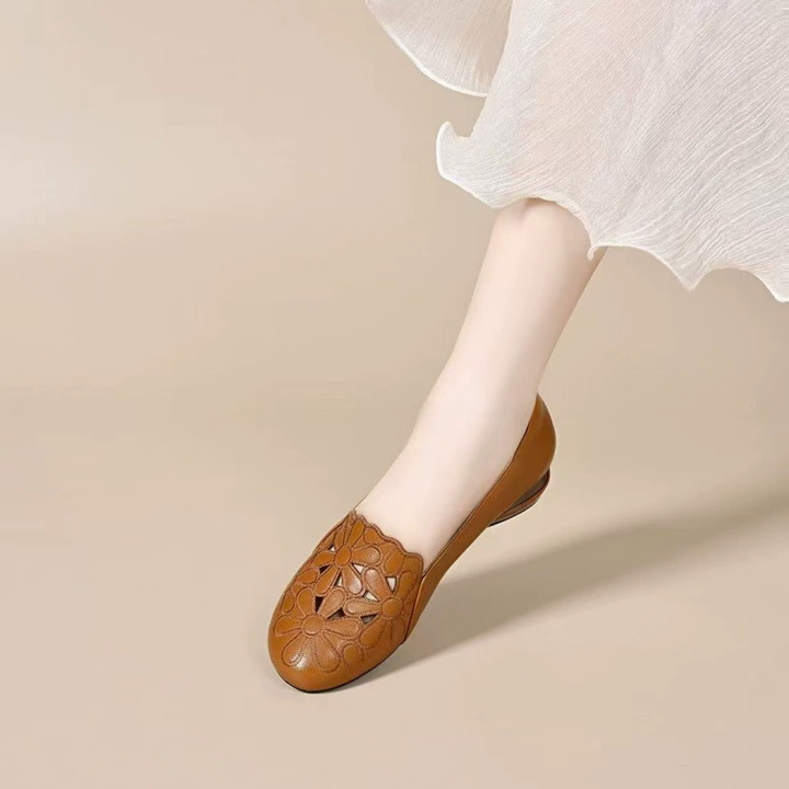 Floral Cutout Breathable Low Heel Loafers