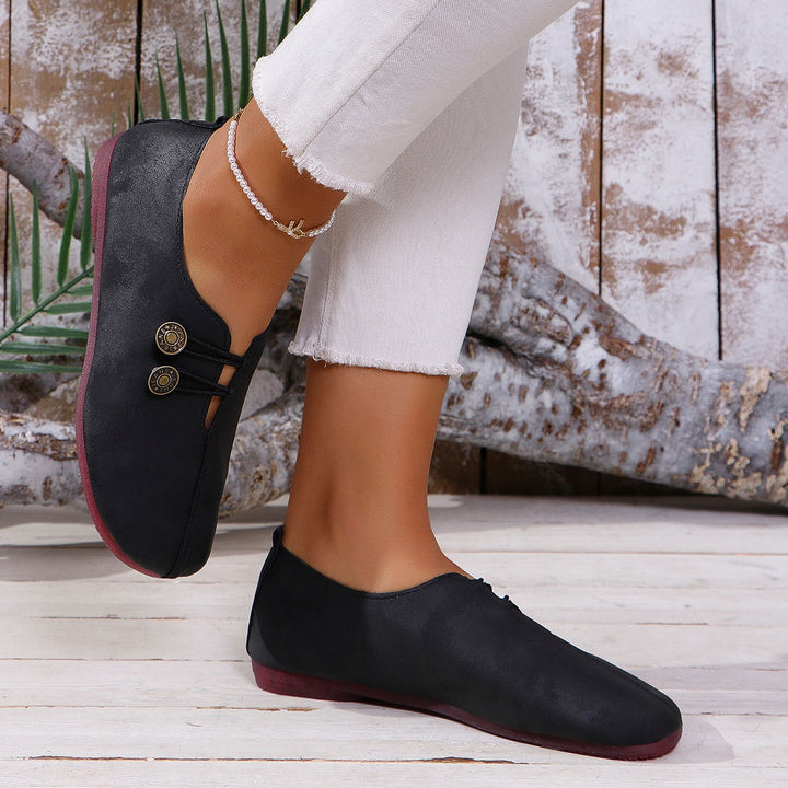 Vintage Square Toe Cutout Slip On Flats