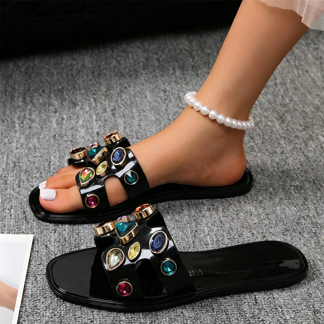 Multicolor Rhinestone Jelly Women Open Toe Slippers