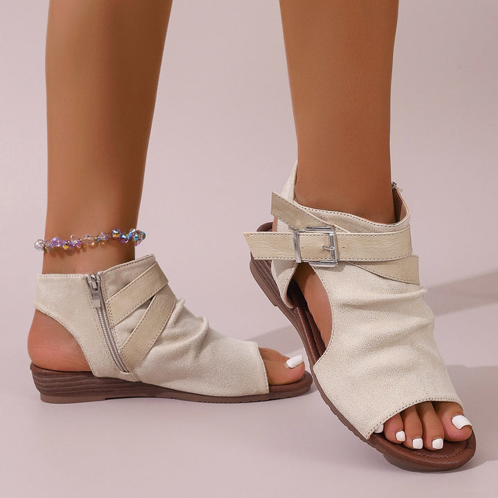 Side Zip Wedge Ankle Strap Sandals