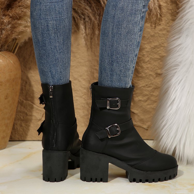 Back Zip Block Heel Ankle Booties
