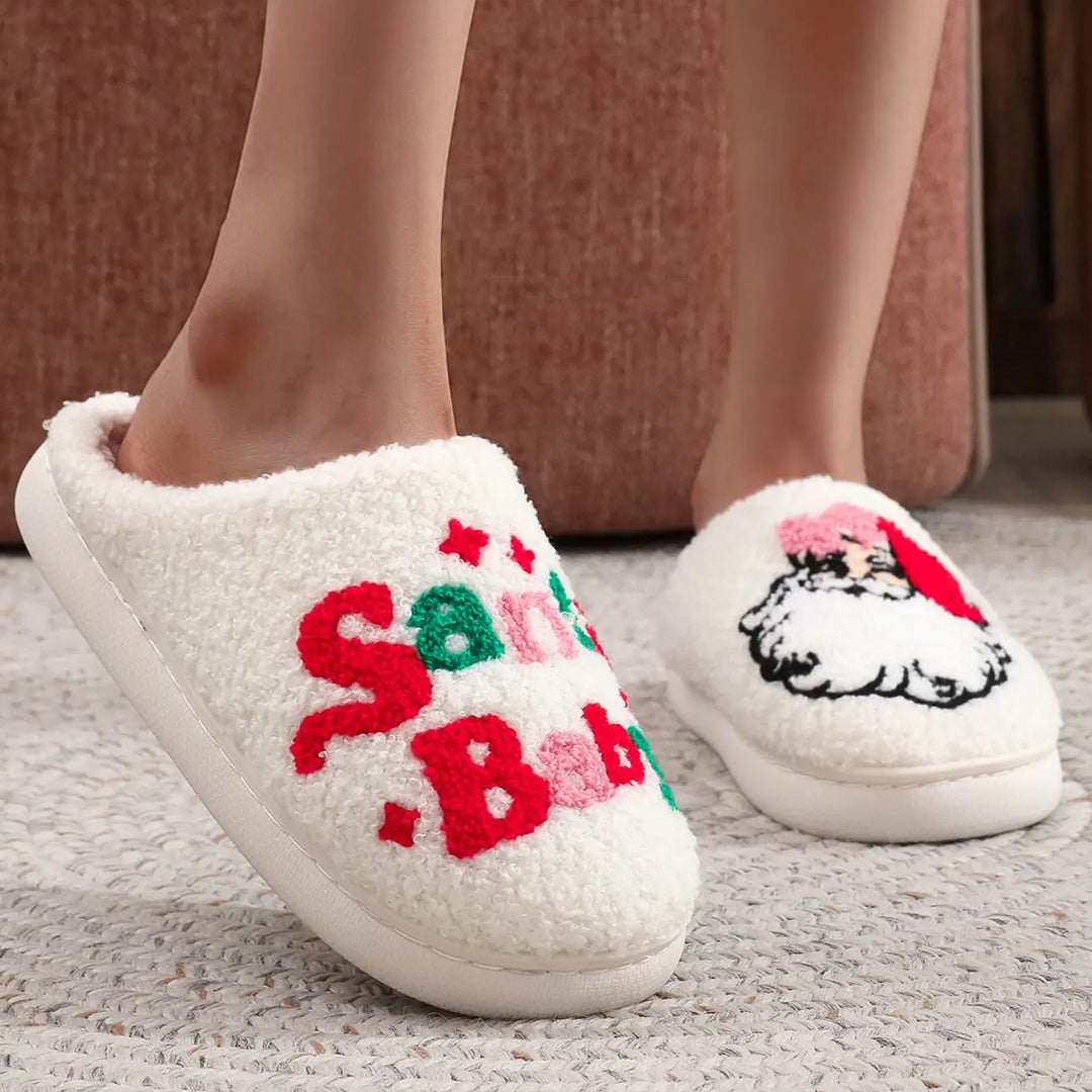 Christmas Santa Baby Printed Fuzzy Closed Toe Indoor Slippers