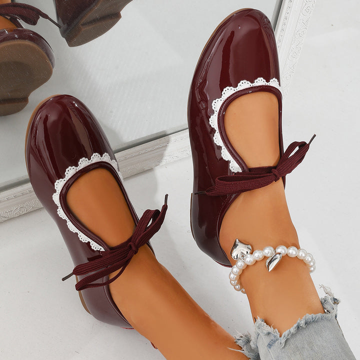 Lace Up Lace Trim Ballet Flats