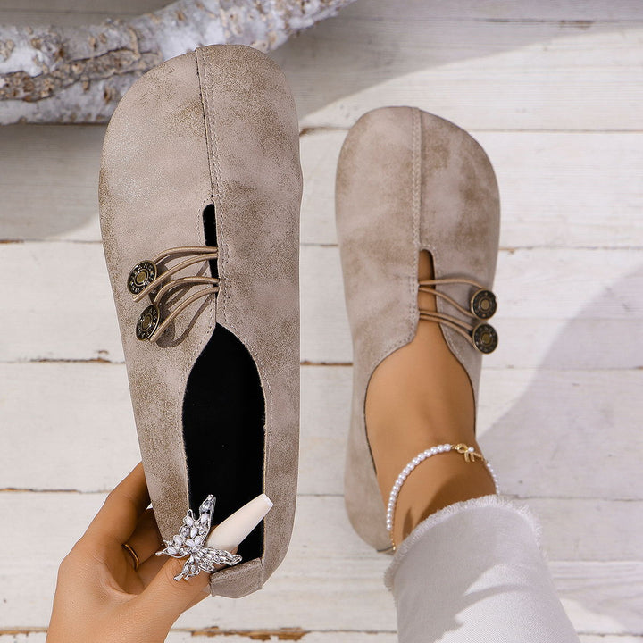 Vintage Square Toe Cutout Slip On Flats