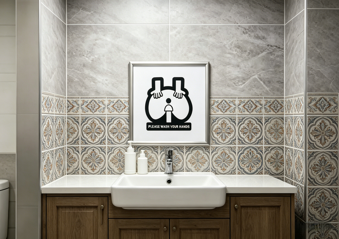 Fun drawing of "Please wash your hands"