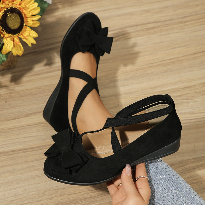 Bow Cross Strap Wedge Ballet Flats