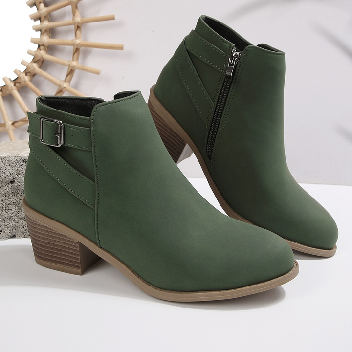 Women Side Zip Chunky Heel Ankle Booties