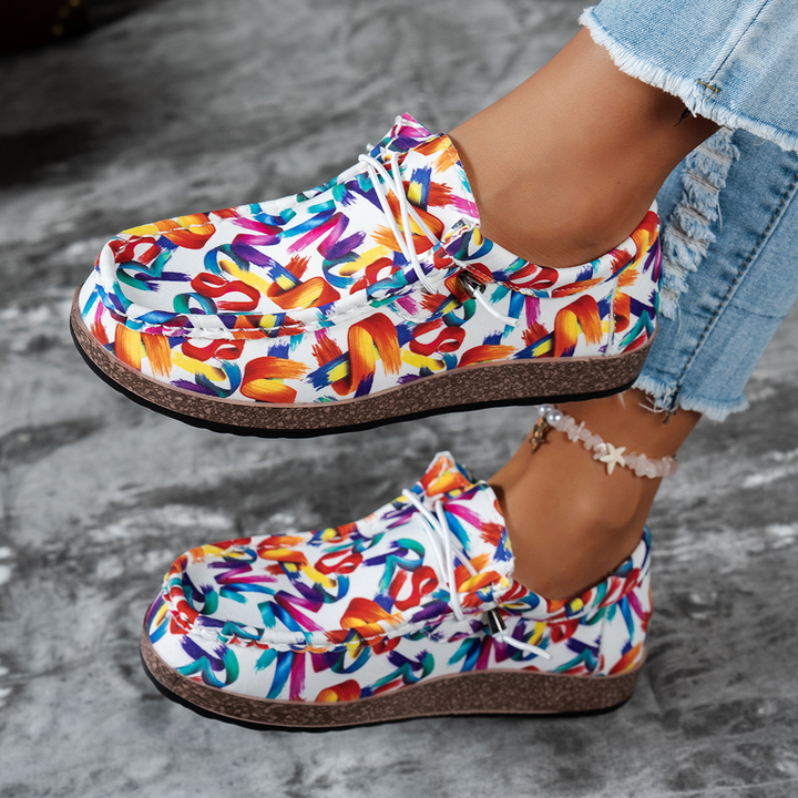 Women Printed Lace‑Up Platform Comfort Casual Loafers
