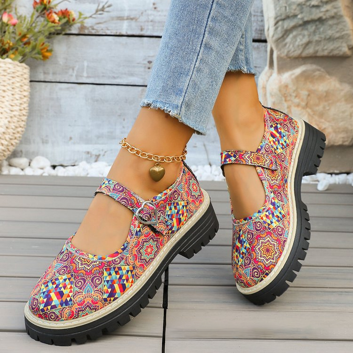 Bohemian Print Mary Jane Platform Shoes