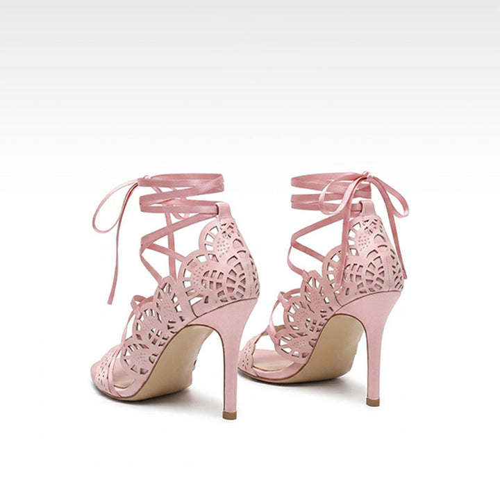 Crisscross-strap open-toe stilettos