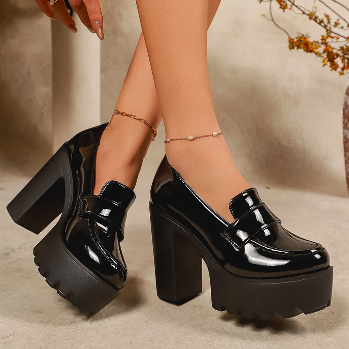 Chunky Platform Loafer Block Heel Shoes