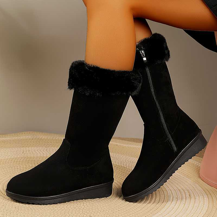 Fur Trim Side Zip Mid Calf Winter Boots