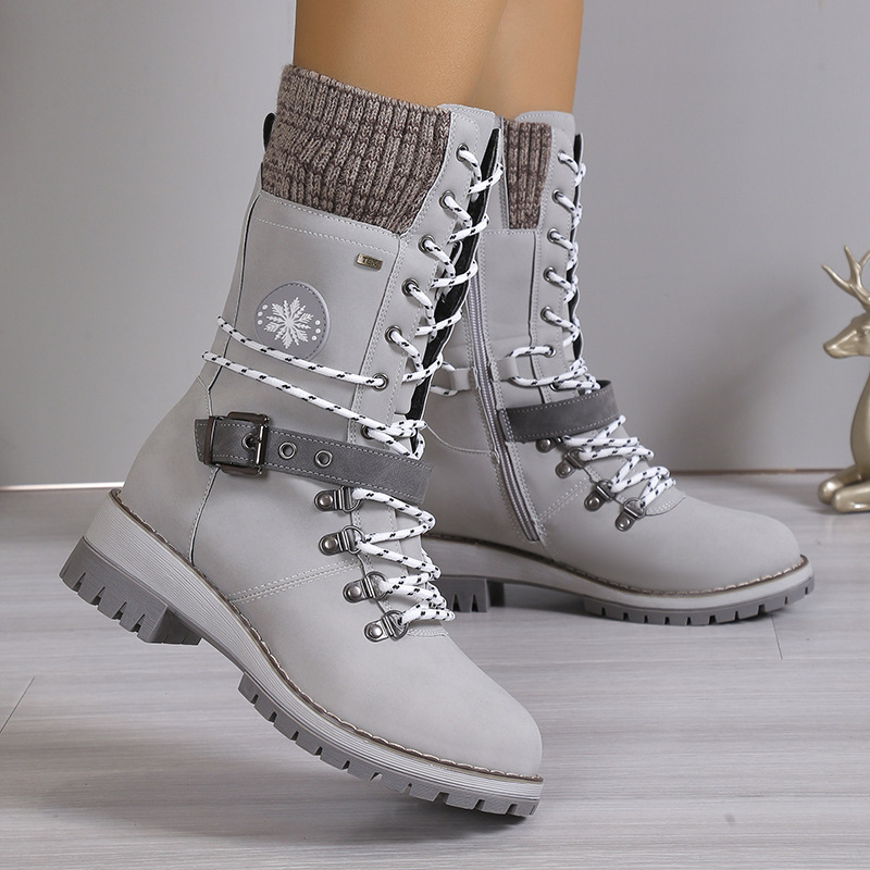Women Buckle Strap Mid‑Calf Outdoor Snow Boots