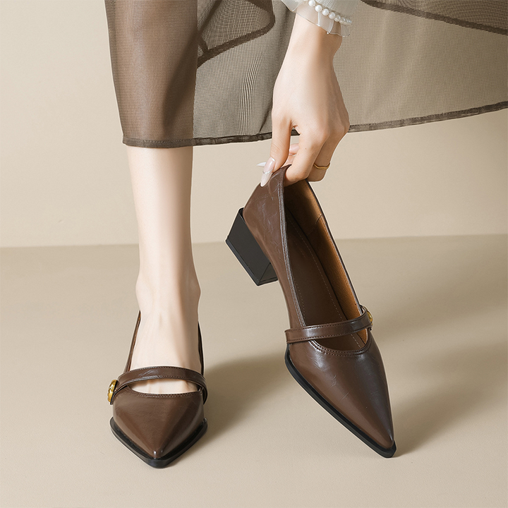 Retro pointed-toe block-heel shoes