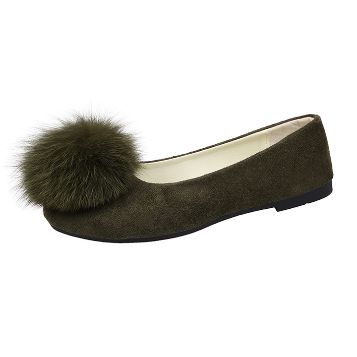 Ladies Cute Furry Pom Pom Ballet Flat Footwear