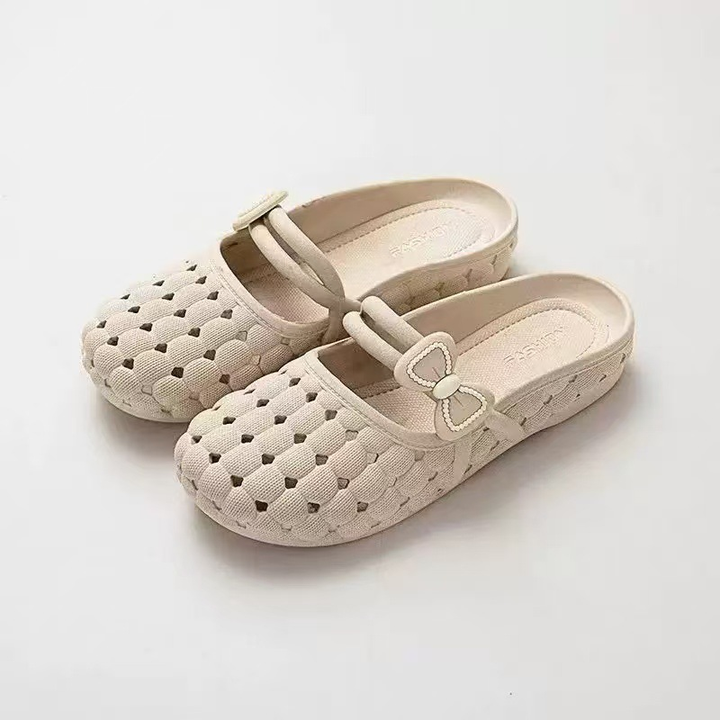 Women Bow Decor Hollow Out Closed Toe Slide Slippers