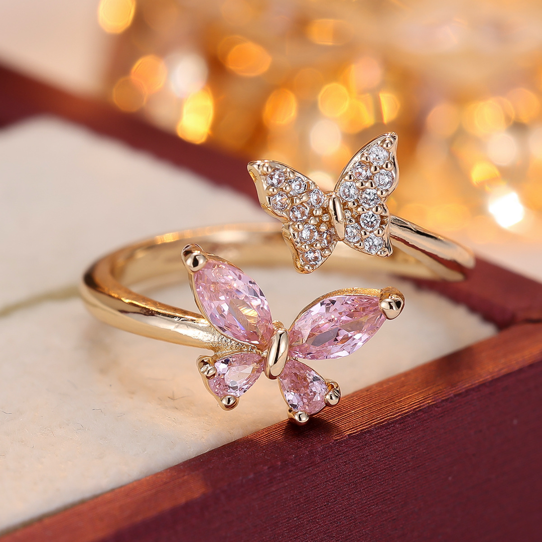 Double Butterfly Open Statement Ring