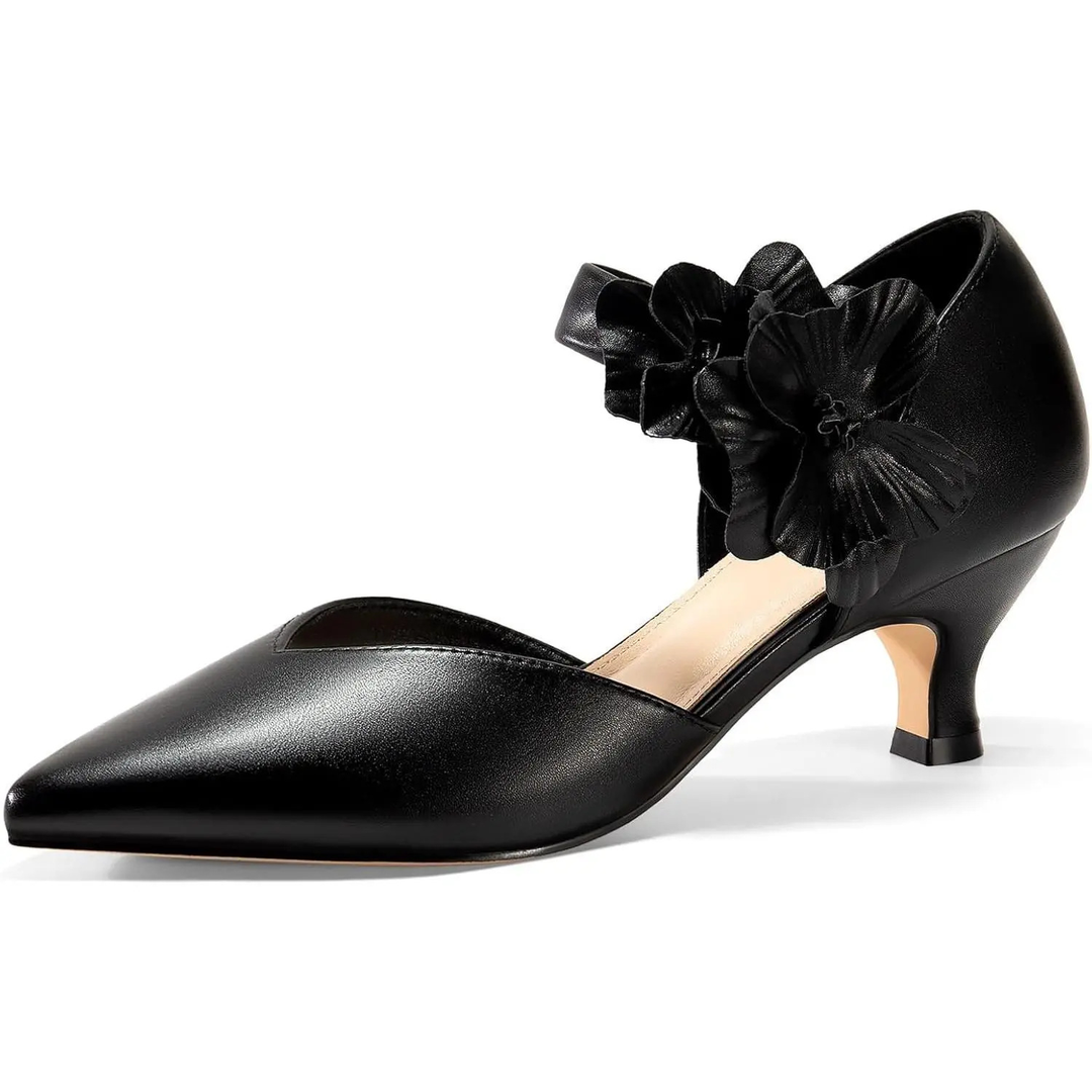 Pointed Toe Flower Accent Dress Heels