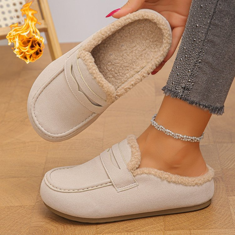 Warm Fur Trim Backless Loafer Mules