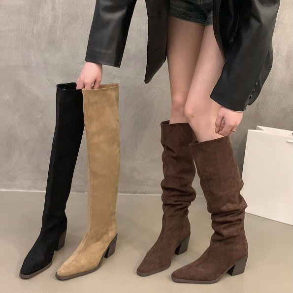 Slouchy Block Heel Over The Knee Boots