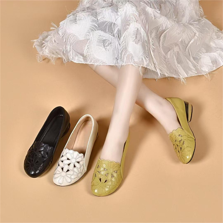 Floral Cutout Breathable Low Heel Loafers