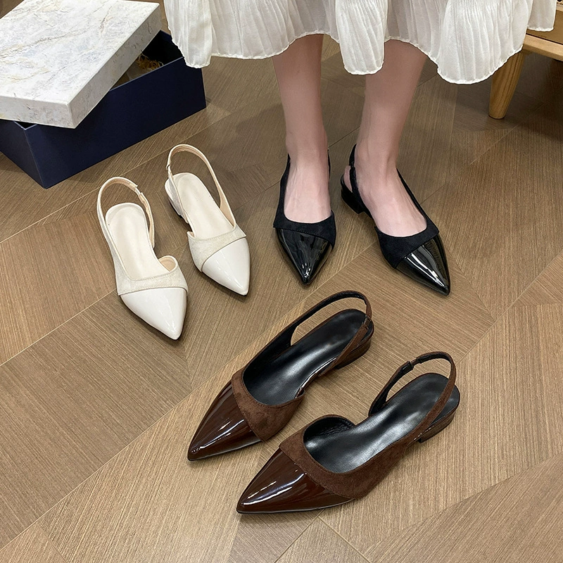 Patchwork Patent Suede Pointed Toe Slingback Flats