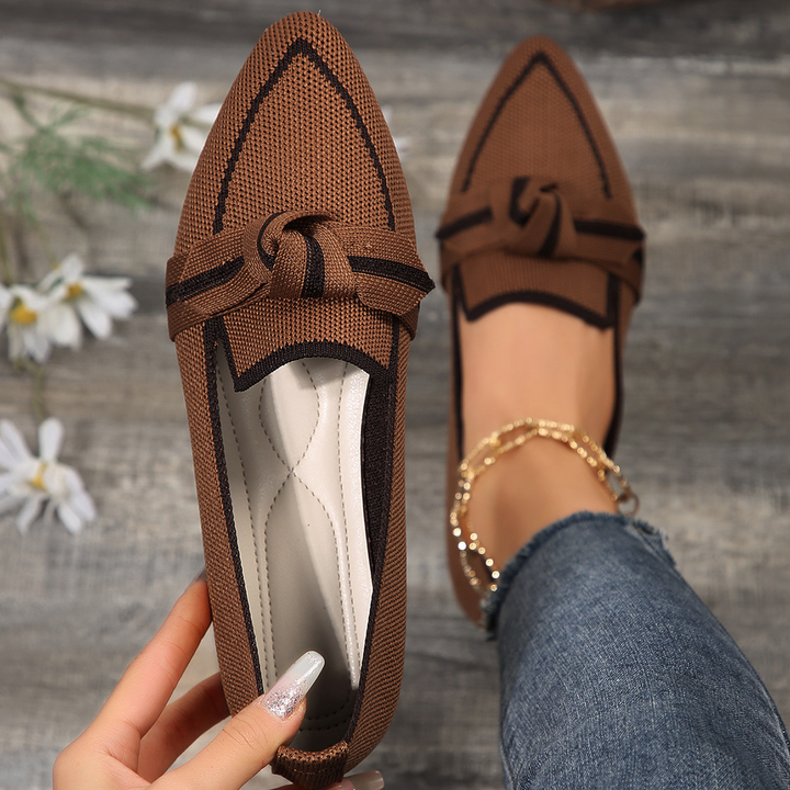 Knit Bow Accent Pointed Toe Flats
