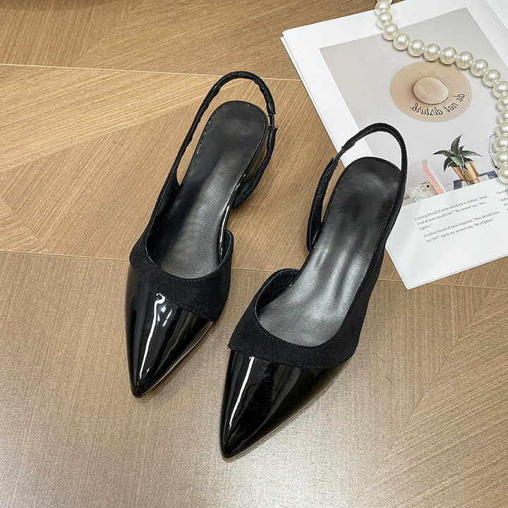 Patchwork Patent Suede Pointed Toe Slingback Flats