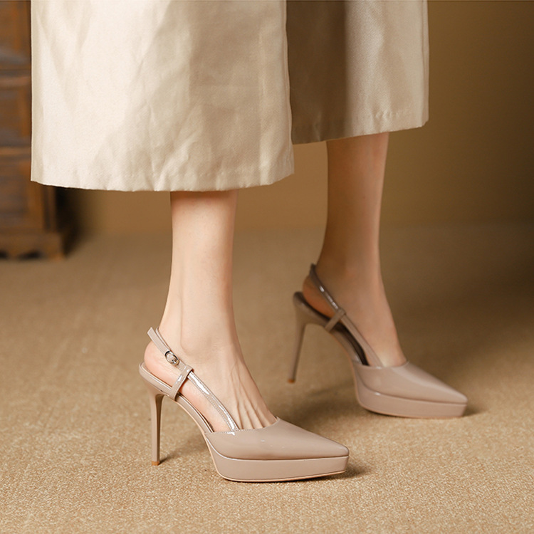 Patent Pointed Toe Platform Stiletto Slingback Heels