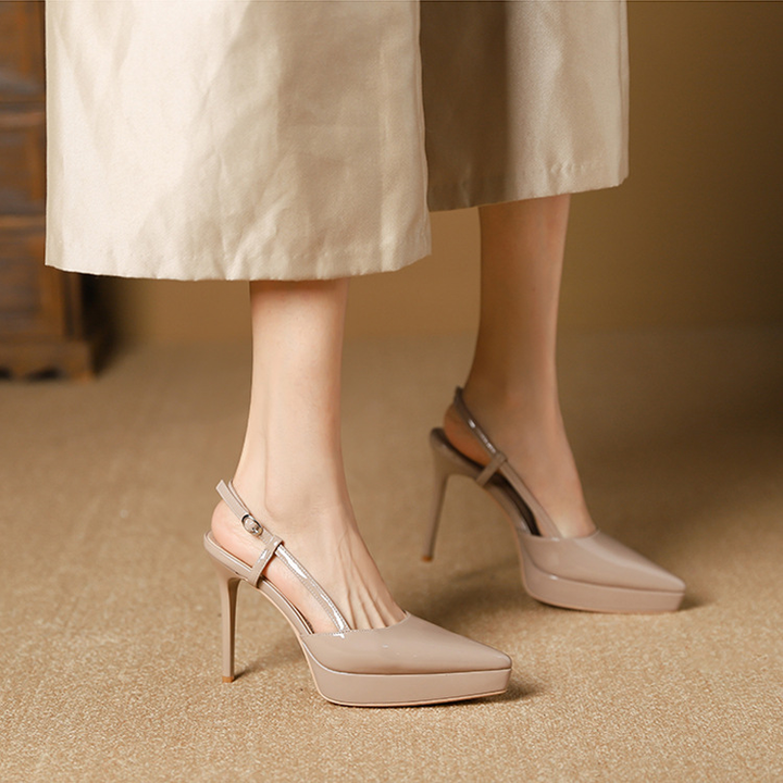 Patent Pointed Toe Platform Stiletto Slingback Heels