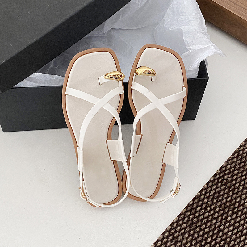 Elegant square-toe casual flat summer sandals