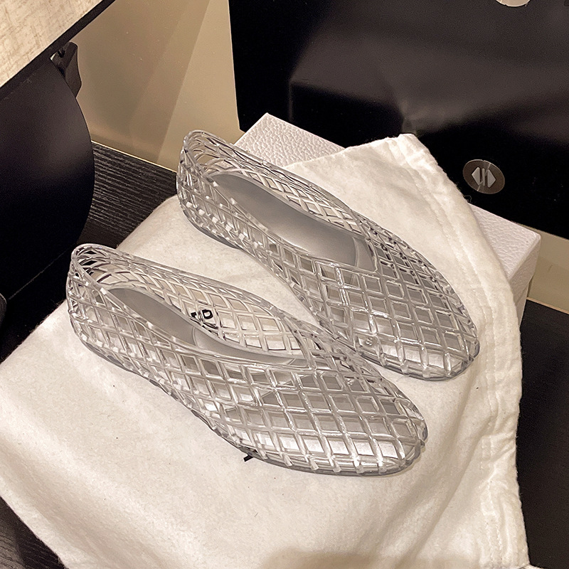 Transparent Lattice Jelly Flat Shoes ✨