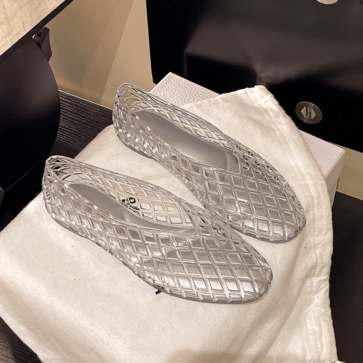 Transparent Lattice Jelly Flat Shoes ✨