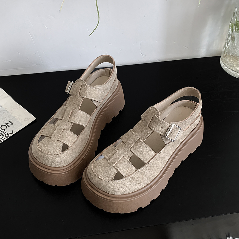 Retro platform Roman buckle sandals