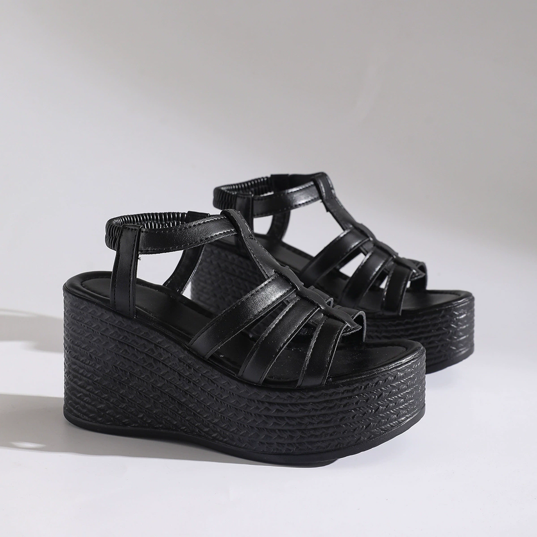 Braided Wedge Heel T-Strap Platform Sandals