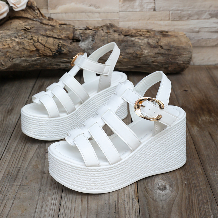Buckle Woven Wedge Sandals