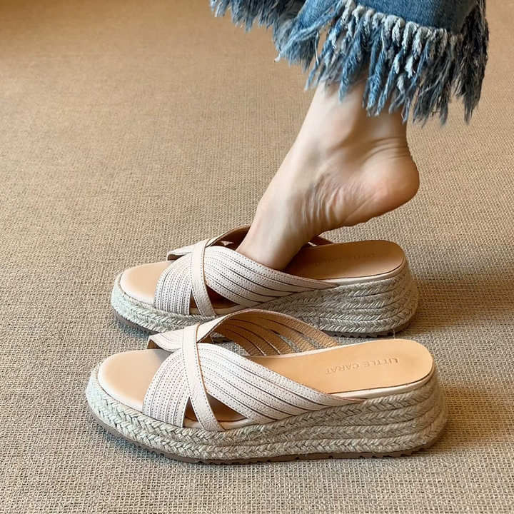 Cross Strap Espadrille Wedge Slide Sandals