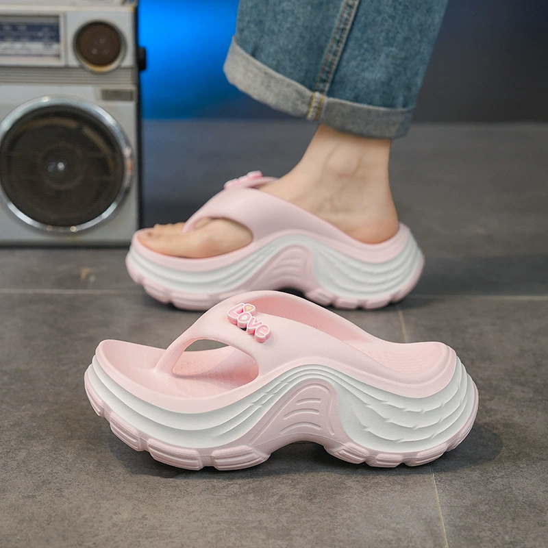 Cute Letter Ornament Chunky Platform Flip Flops