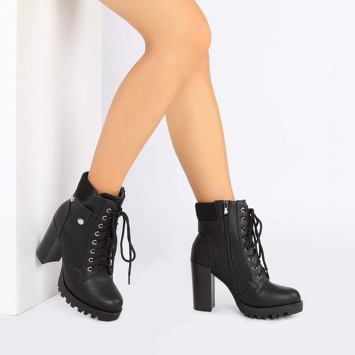 Platform Block Heel Strap Detail Ankle Boot