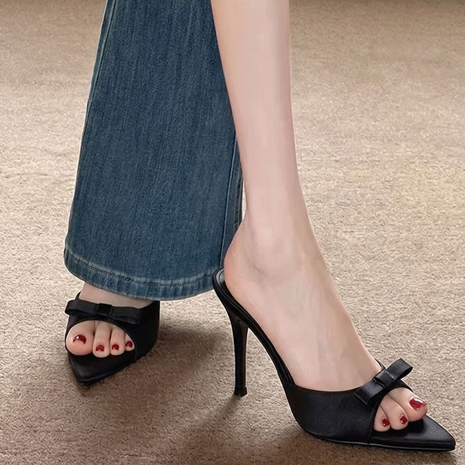 Satin bow pointed stiletto heels