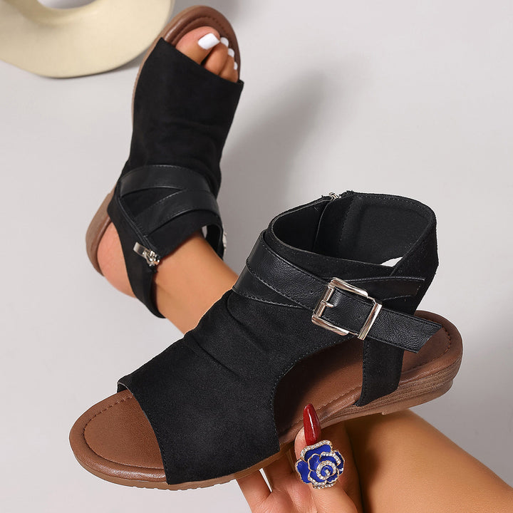 Side Zip Wedge Ankle Strap Sandals